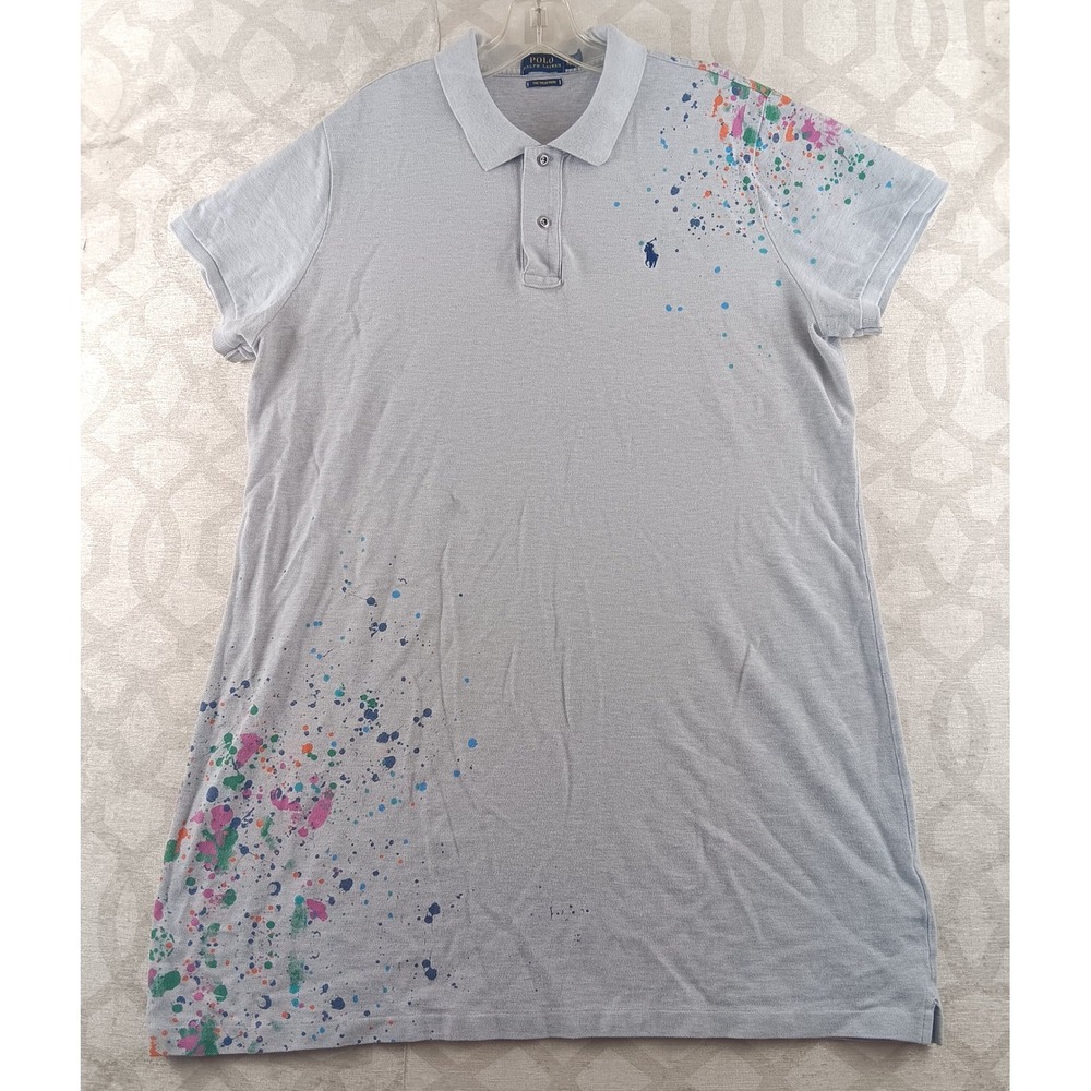 Polo‎ Ralph Lauren Men's XL Tall Grey Splatter Paint Mesh Mini Polo Shirt